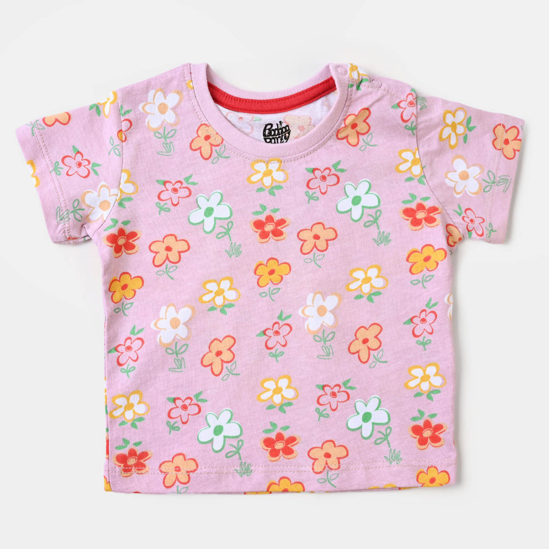 Infant Girls T-Shirt Flower Printed  - Blushing