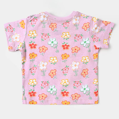 Infant Girls T-Shirt Flower Printed  - Blushing