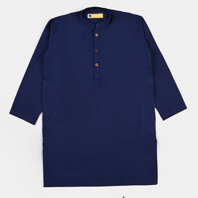 Boys Cotton Basic Kurta - Navy Blue