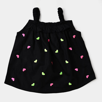 Infant Girls Embroidered Top Many Hearts - BLACK