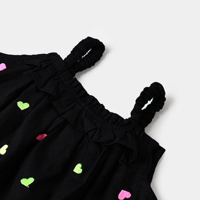 Infant Girls Embroidered Top Many Hearts - BLACK