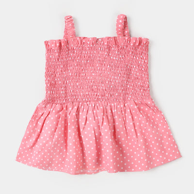 Infant Girls Cotton Casual Frock - Pink