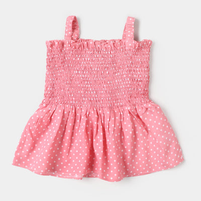 Infant Girls Cotton Casual Frock - Pink