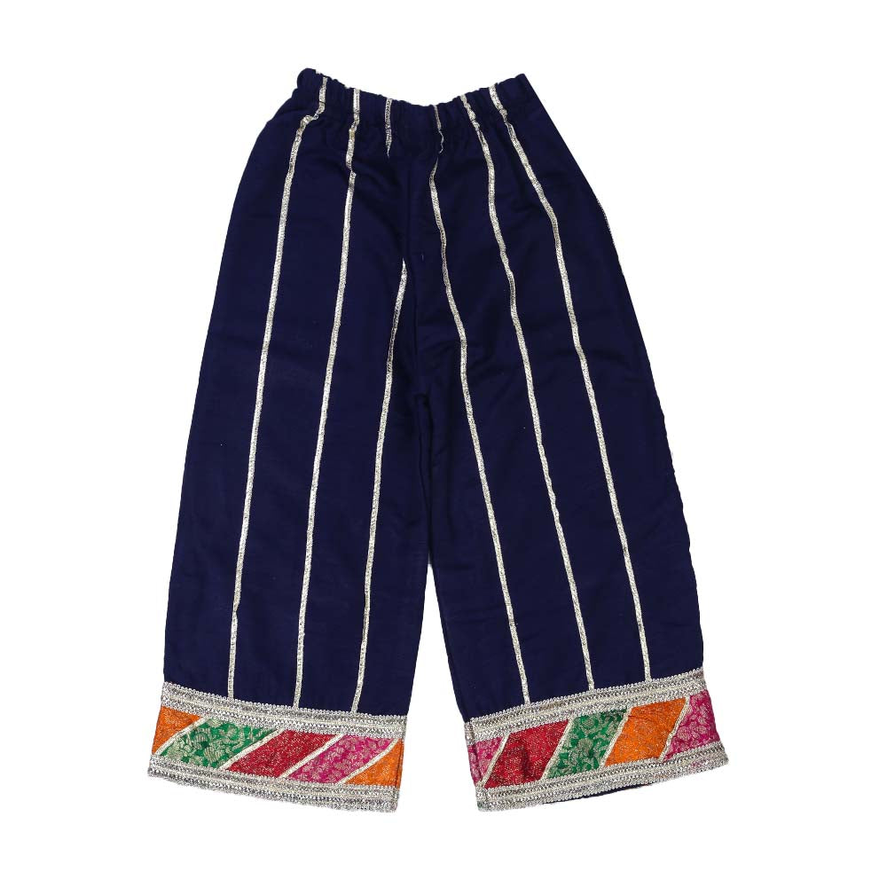 Fancy Eastern 3 PCs Suit For Girls - Navy