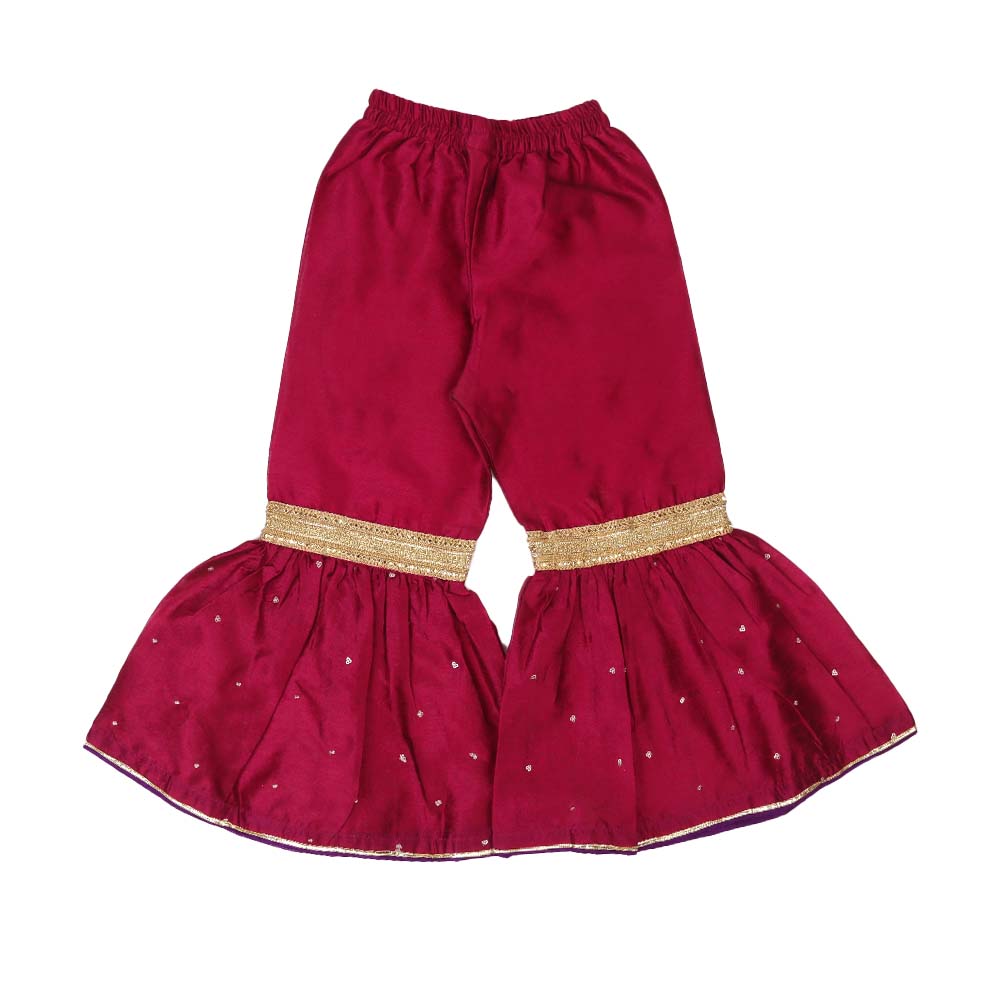 Fancy Eastern 3 PCs Suit For Girls - Plum and Purple