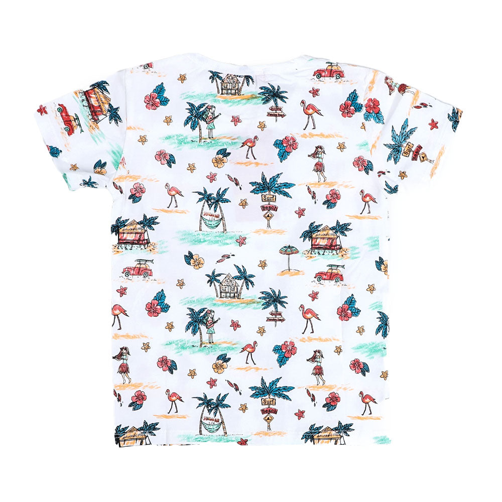 Infant Girls T-Shirt Flamingo - White