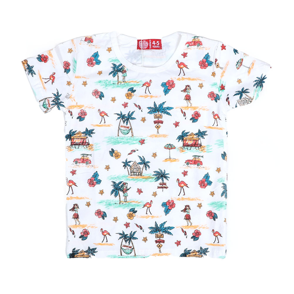 Infant Girls T-Shirt Flamingo - White