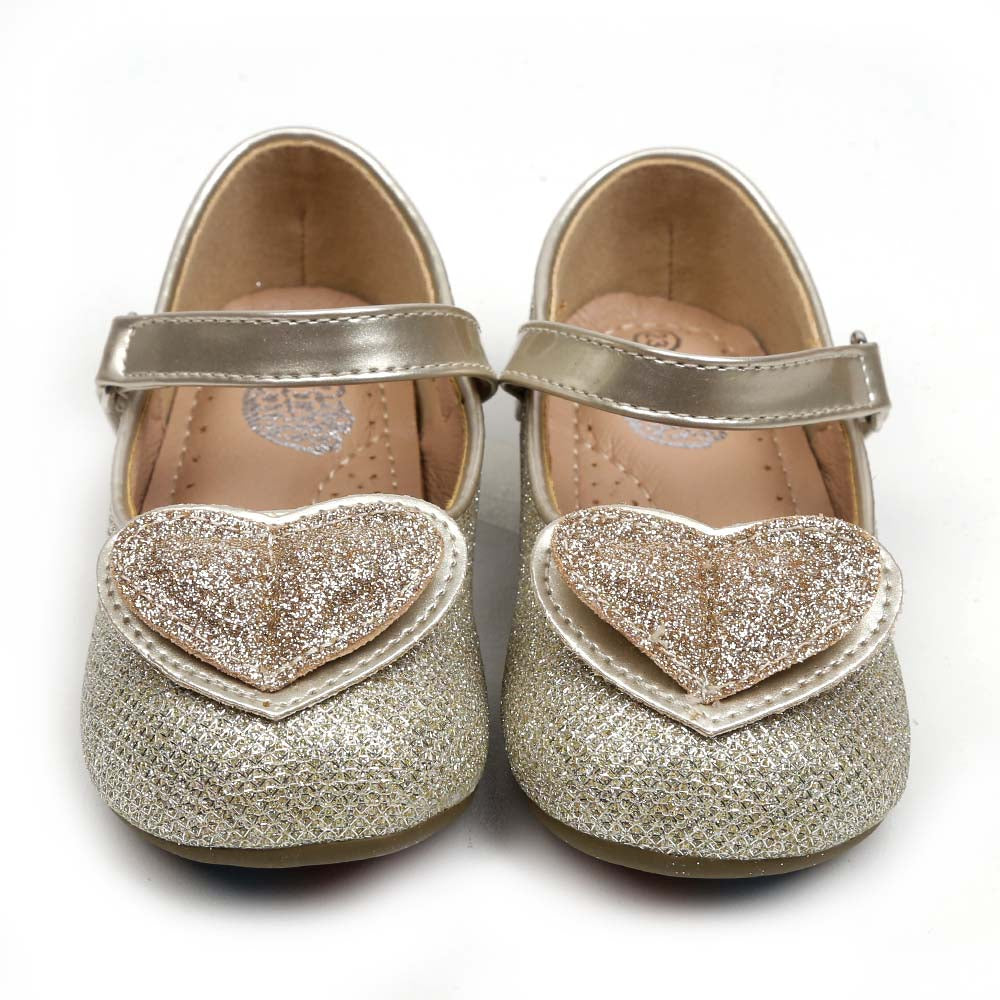 Glitter Heart Pumps For Girls - Gold