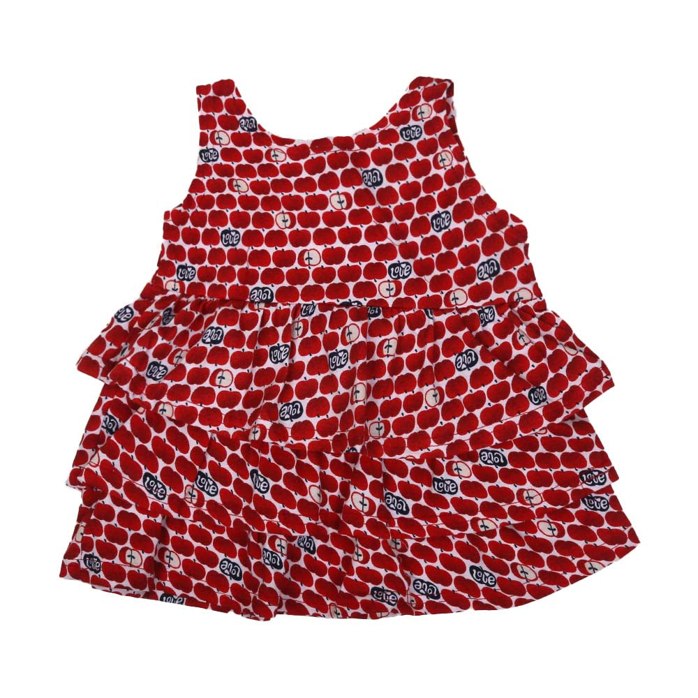 Apples Shoulder Cut Frock For Girls - Red