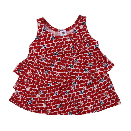 Apples Shoulder Cut Frock For Girls - Red