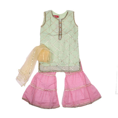 Fancy Eastern Parrot 3 PCs Suit For Girls - Green/Pink (E3PC-19)