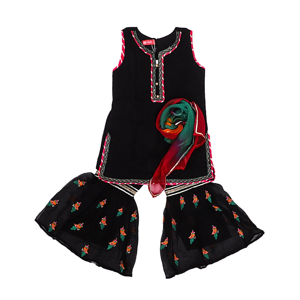 Fancy Eastern Parrot 3 PCs Suit For Girls - Black