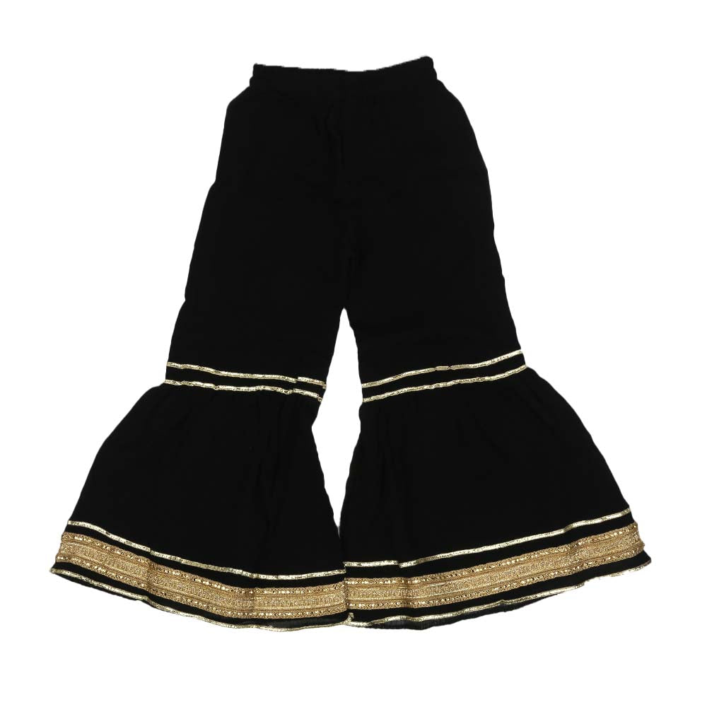 Gota Fancy Gharara 3 PCs Suit For Girls - Black