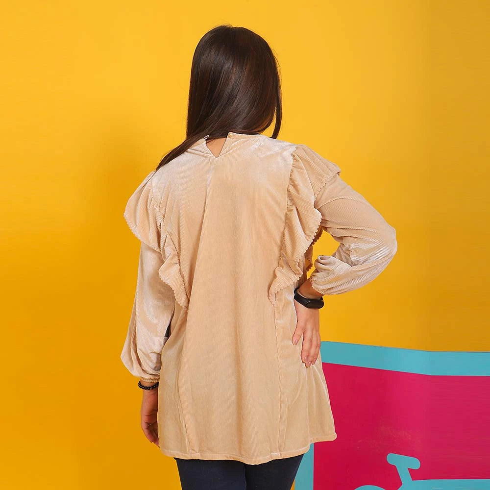 Luxe Velvet Top For Girls -Beige