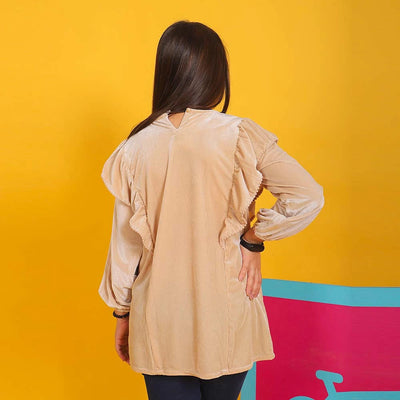 Luxe Velvet Top For Girls -Beige