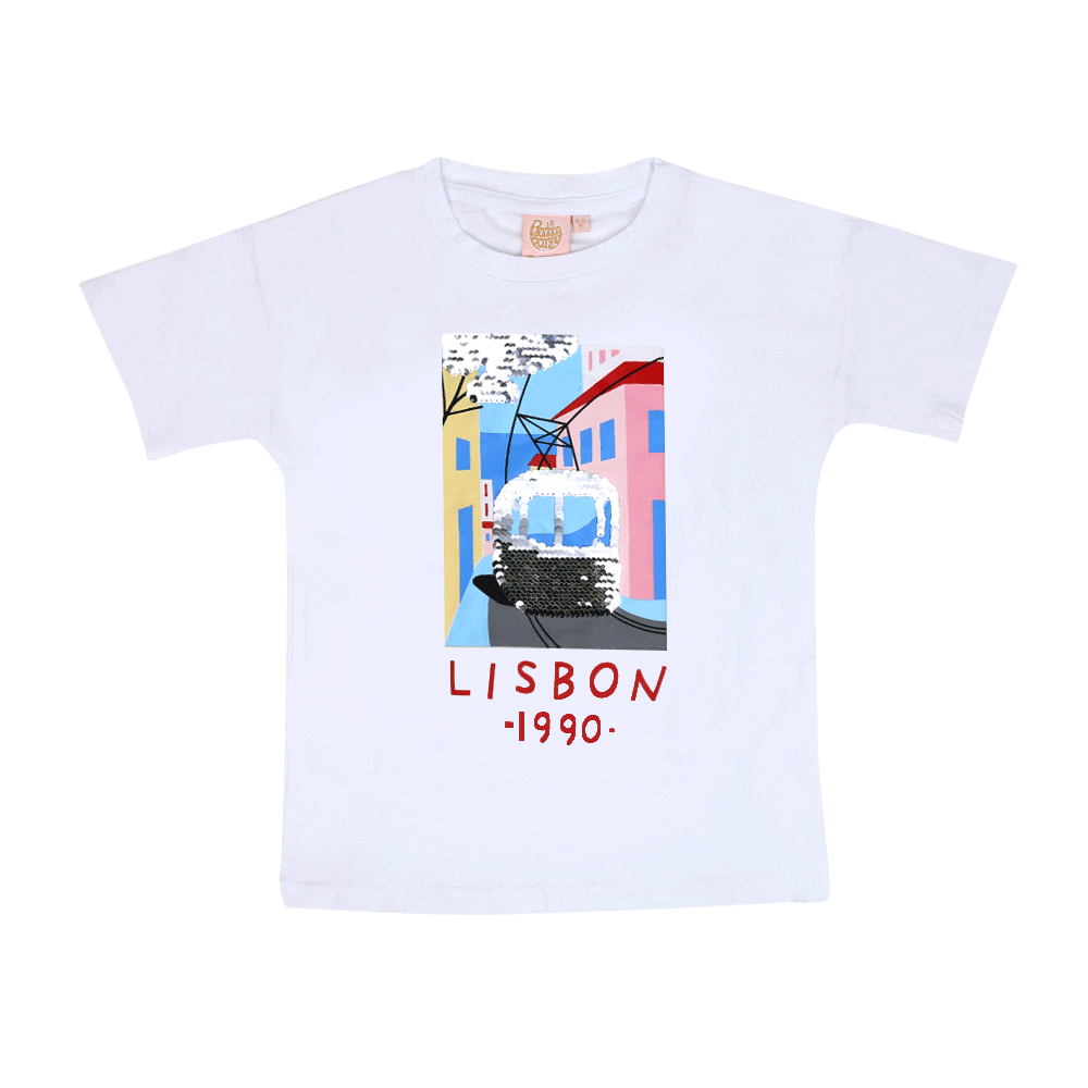 Girls T-Shirt Lisbon Beach E-C -White