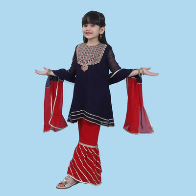 Fancy Eastern Embroidery 3 PCs Suit For Girls - Navy (E3PC-15)