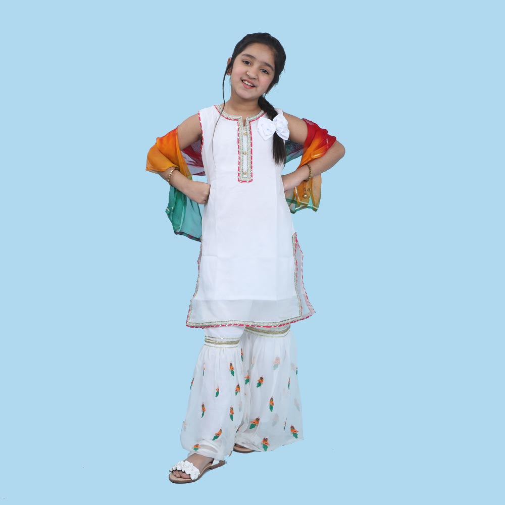 Fancy Eastern Parrot 3 PCs Suit For Girls - White