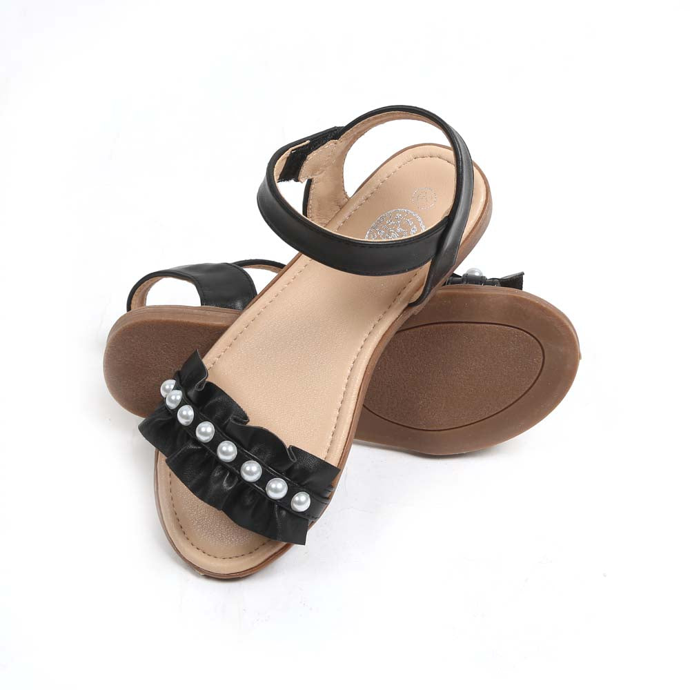 Fancy Pearls Sandals For Girls - Black