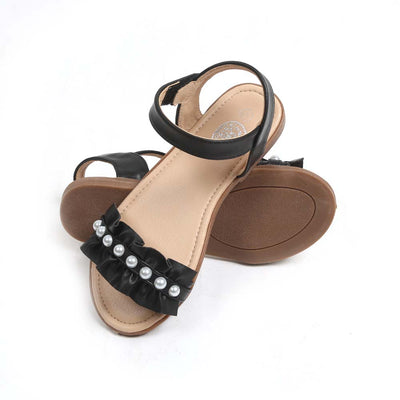 Fancy Pearls Sandals For Girls - Black