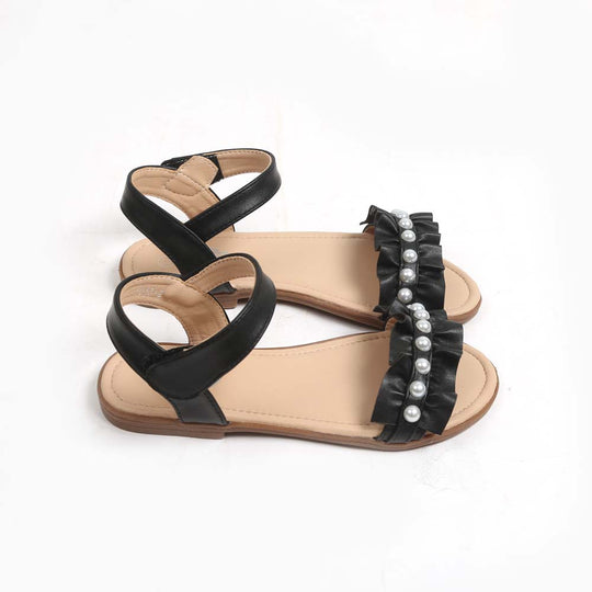 Fancy Pearls Sandals For Girls - Black