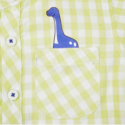 Infant Boys Cotton Casual Shirt Dino On Ride - Green Check