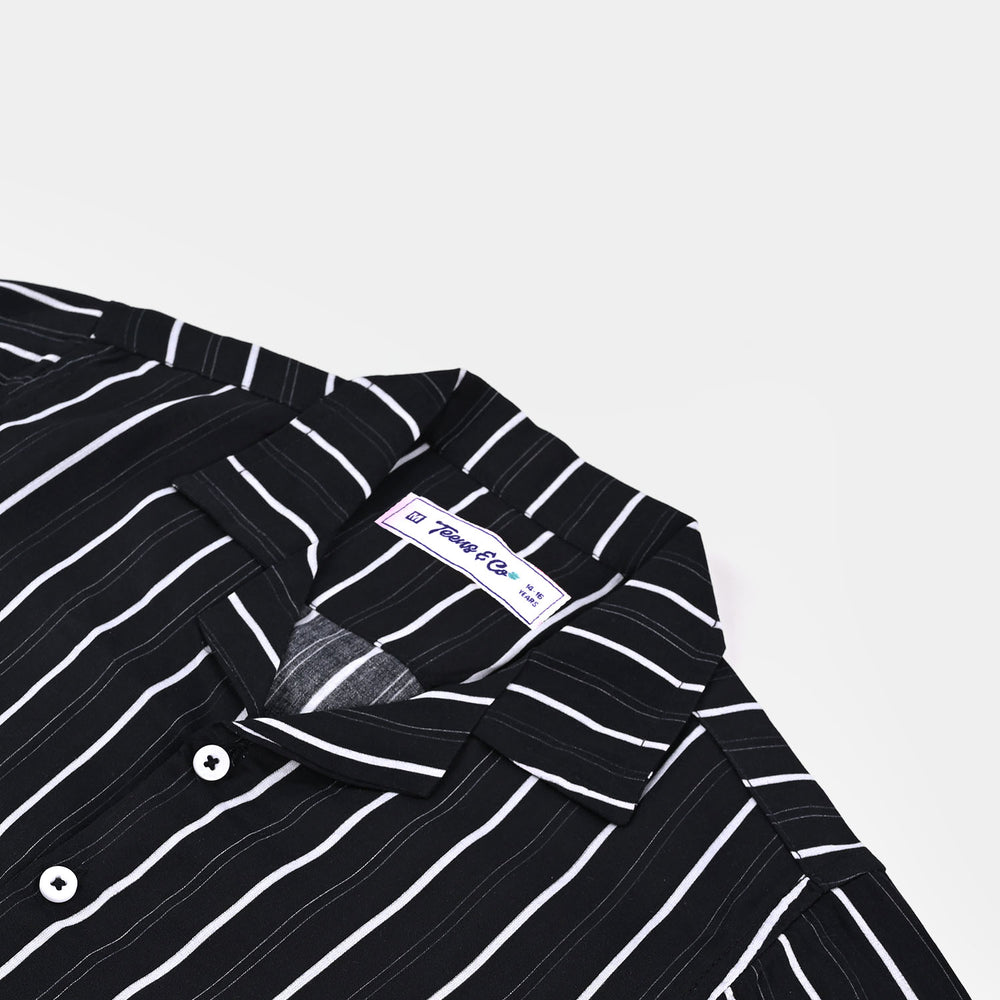 Teens Boys Cotton Casual Shirt Stripes - Black