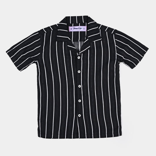 Teens Boys Cotton Casual Shirt Stripes - Black