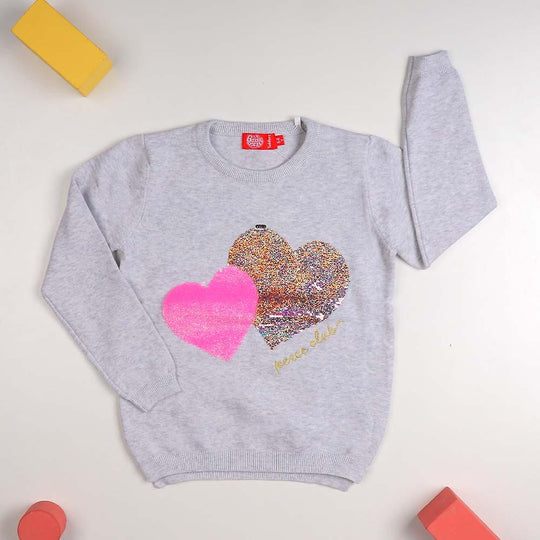 Glitter Heart Sweater For Girls - Grey