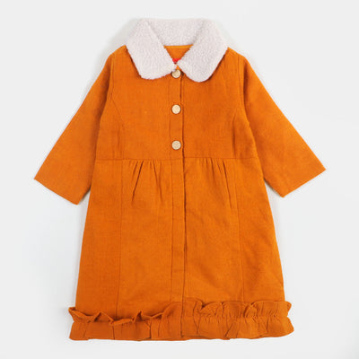 Girls Woolen Trench Coat - Orange