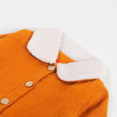 Girls Woolen Trench Coat - Orange