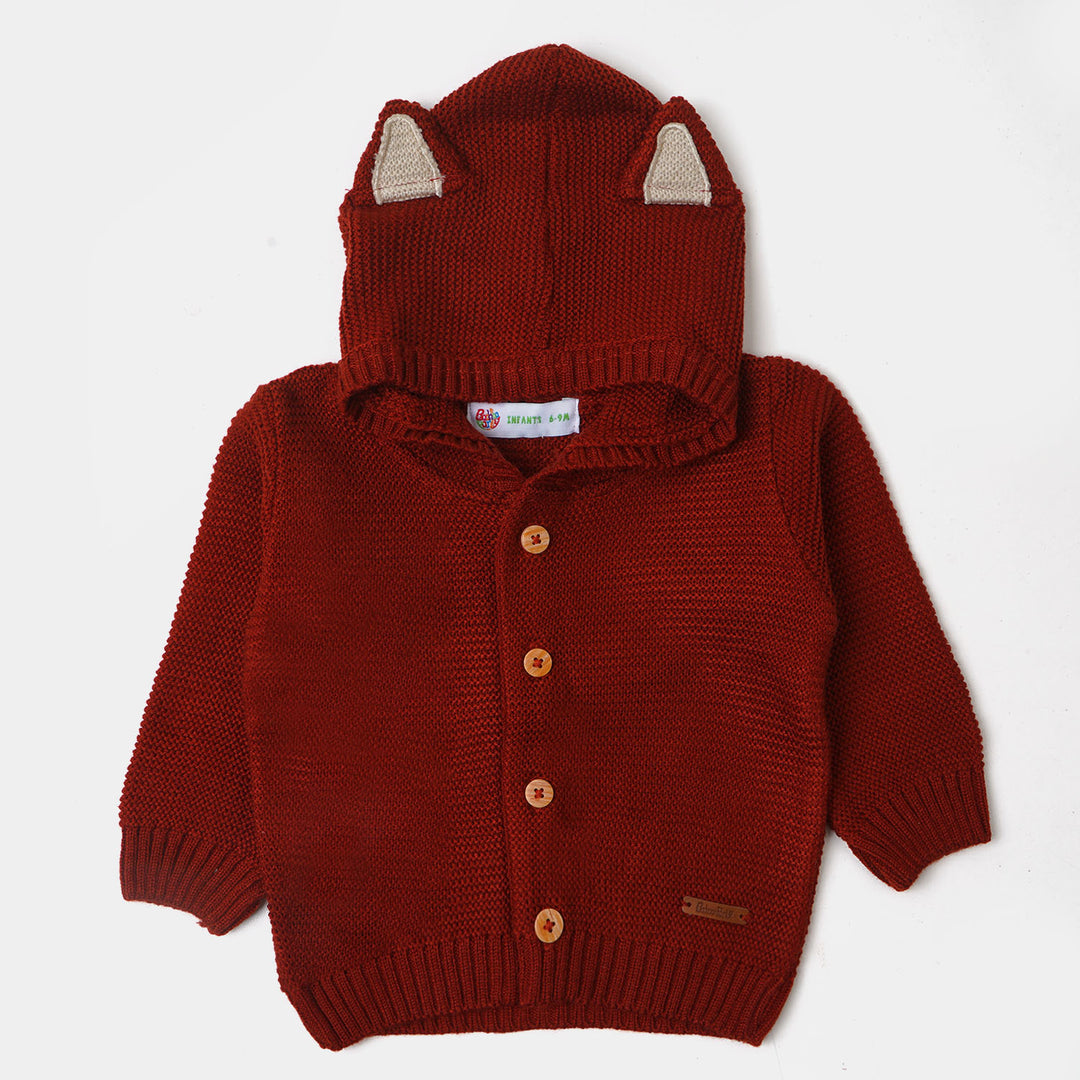 Infant Boys Hooded Sweater Front-Button - Maroon