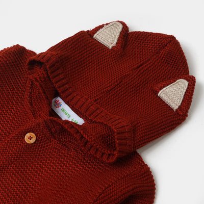 Infant Boys Hooded Sweater Front-Button - Maroon