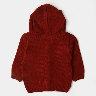 Infant Boys Hooded Sweater Front-Button - Maroon