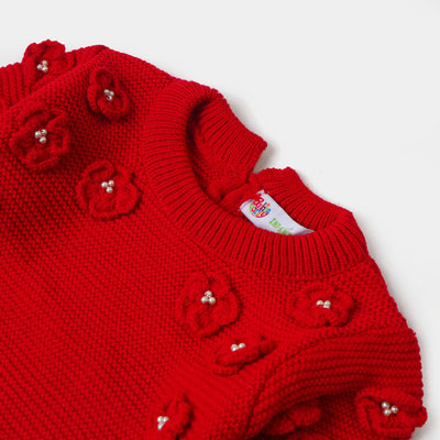 Infant Girls Sweater Flower - Red