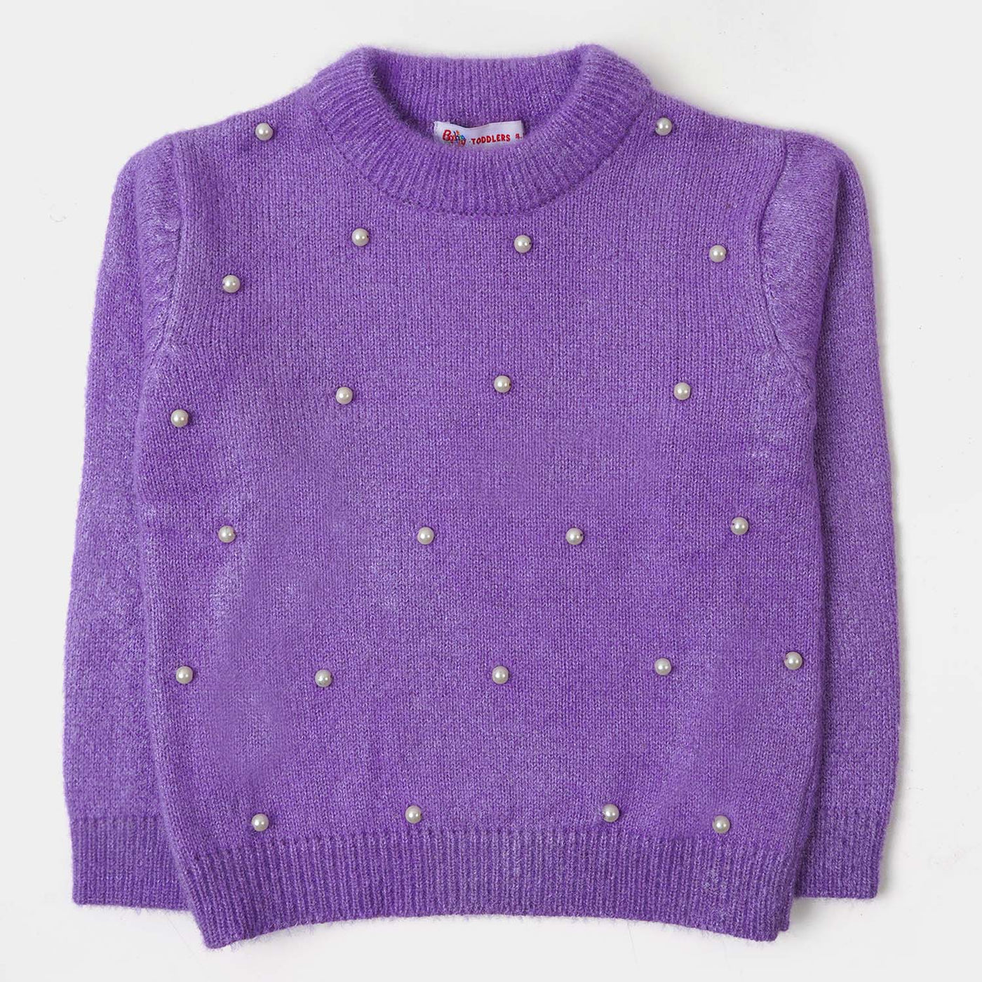 Girls Sweater Pearl Round Neck - Purple