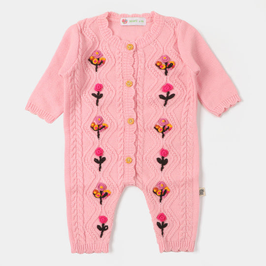 Infant Girls Winter Romper Flowers-Peach