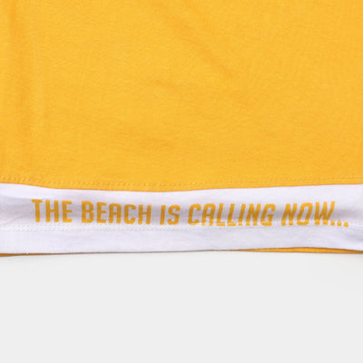 Boys Cotton T-Shirt H/S Beach Vibes - Yellow