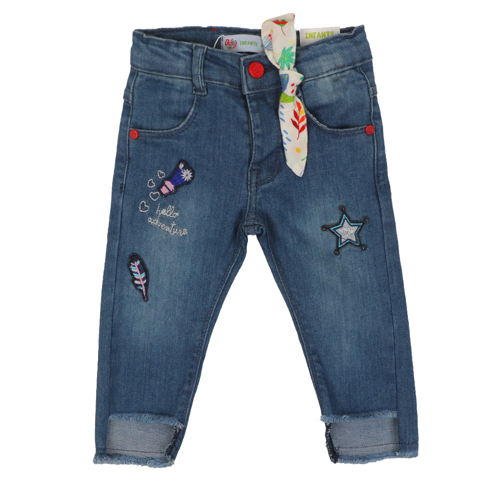 Infants Girls Pant Denim Applique EMB - Mid Blue