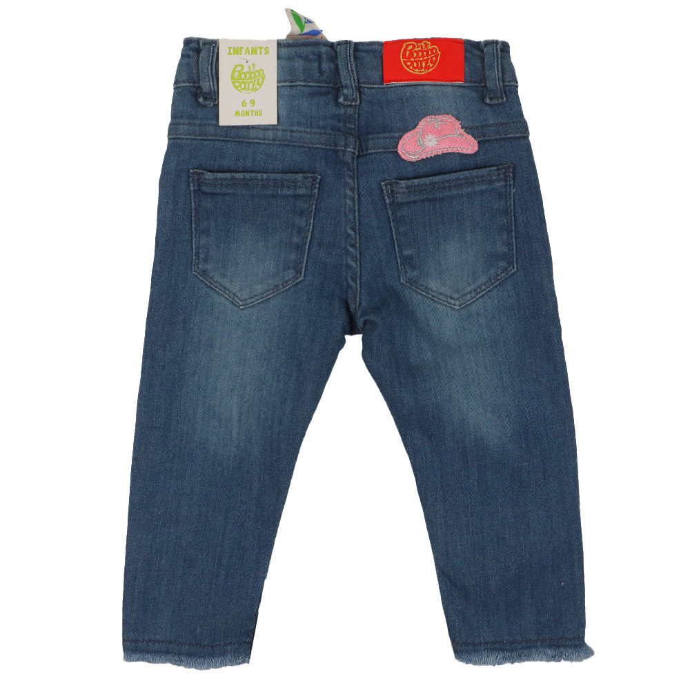 Infants Girls Pant Denim Applique EMB - Mid Blue