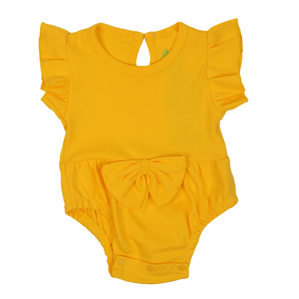 Infant Girls Knitted Romper Big Bow - Lemon