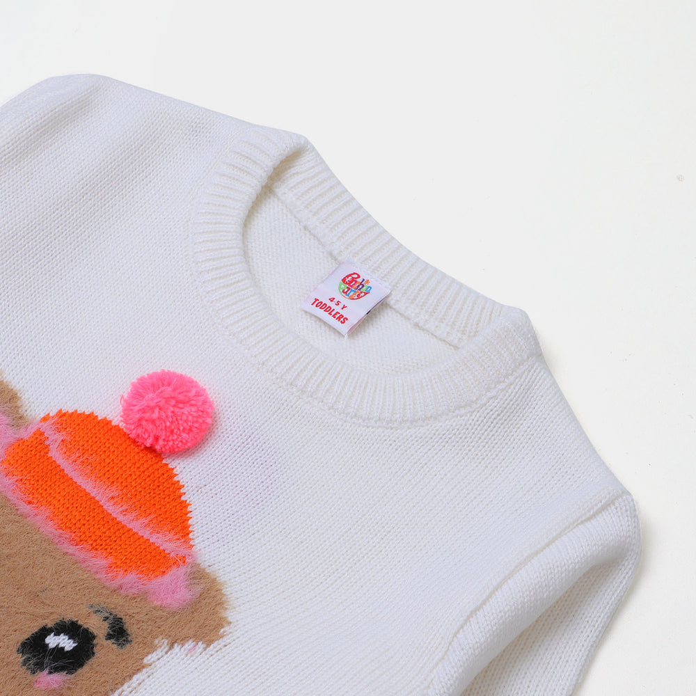 Girls Sweater Fluffy Motif - Winter White