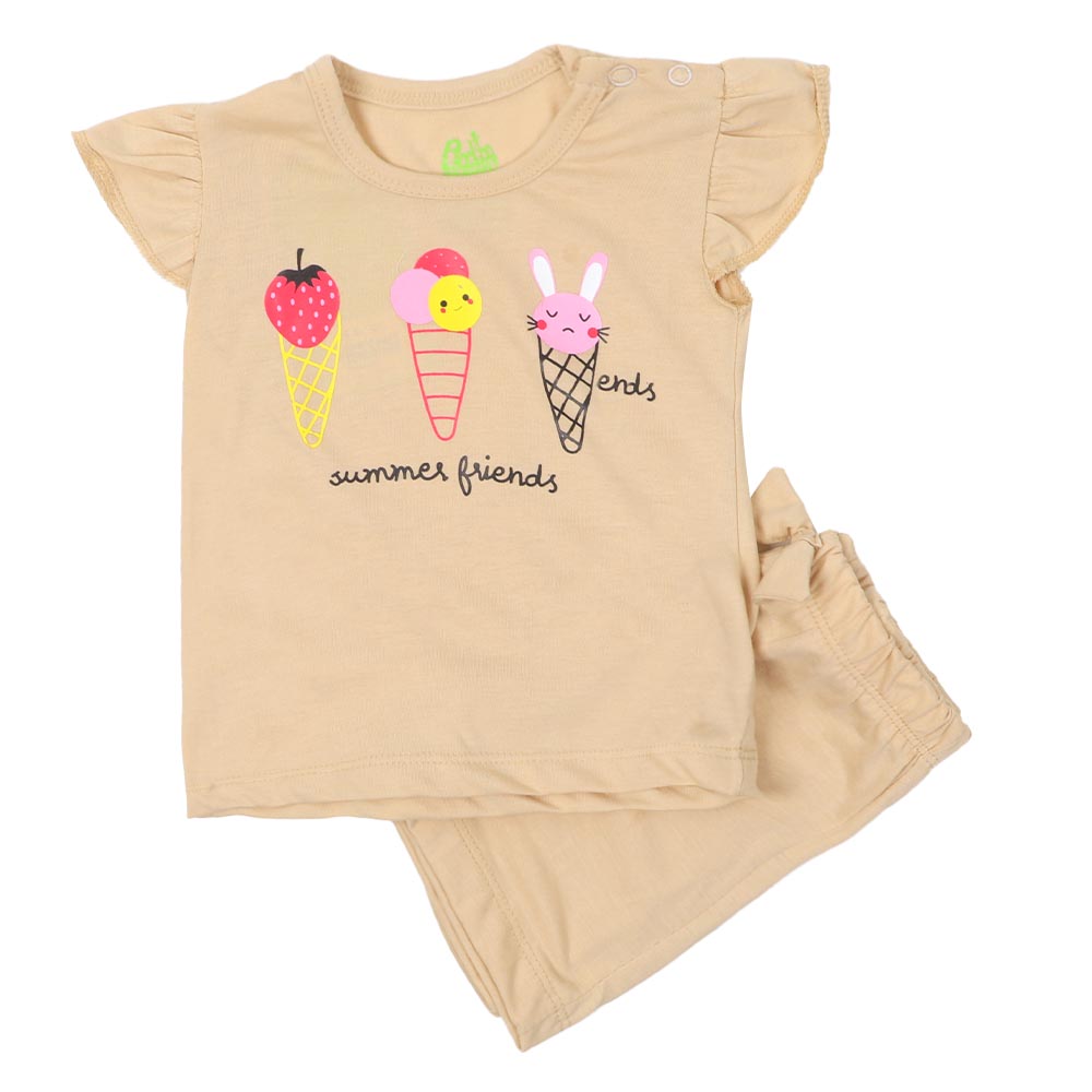 Infant Girls Knitted Suit Cone - Light Beige