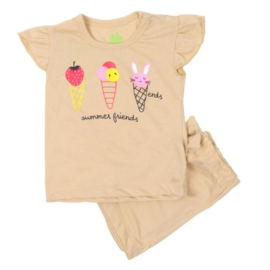 Infant Girls Knitted Suit Cone - Light Beige