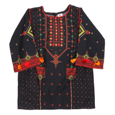 Girls Digital Print Kurti Craft - BLACK