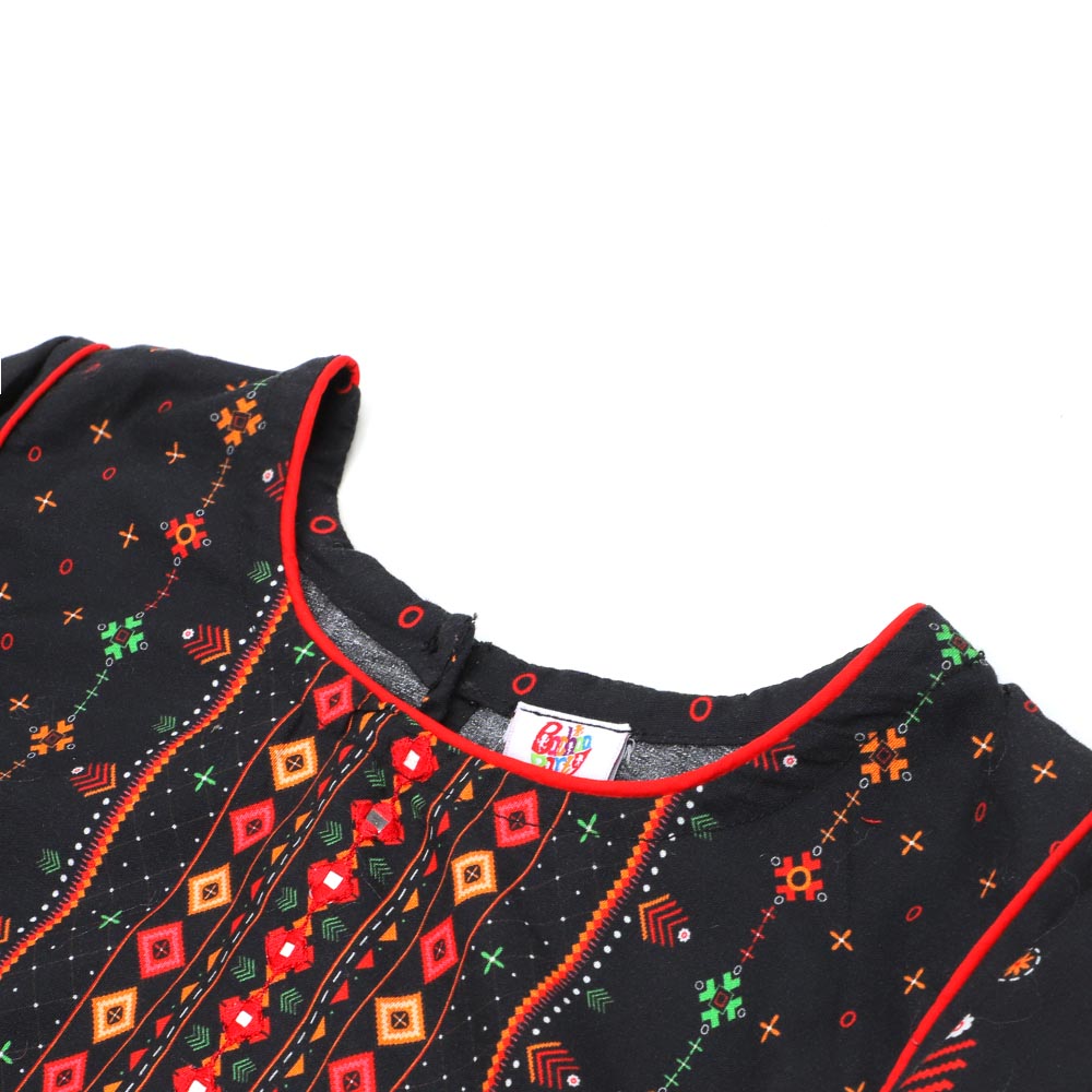 Girls Digital Print Kurti Craft - BLACK