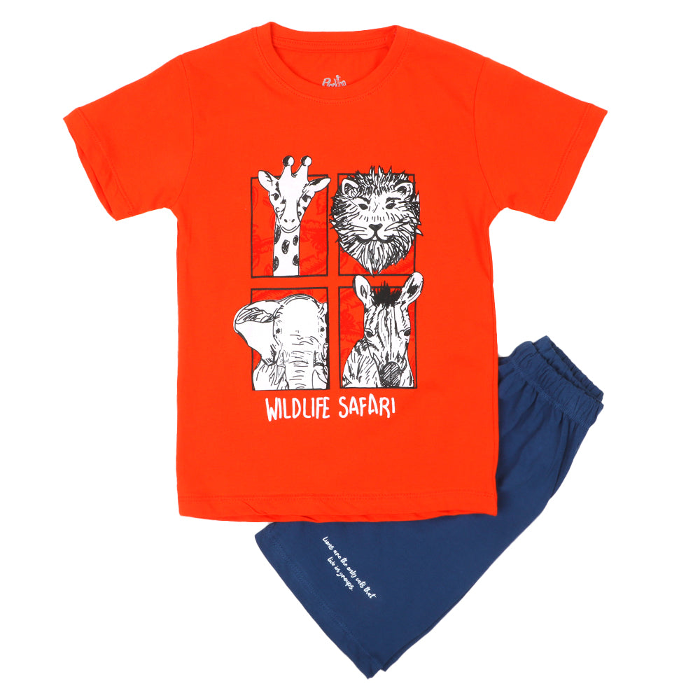 Boys 2 Pcs Suit  Wildlife Safari -Red