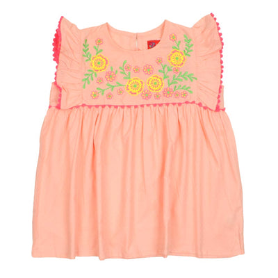 Girls Top Embroidered Flower - Peach