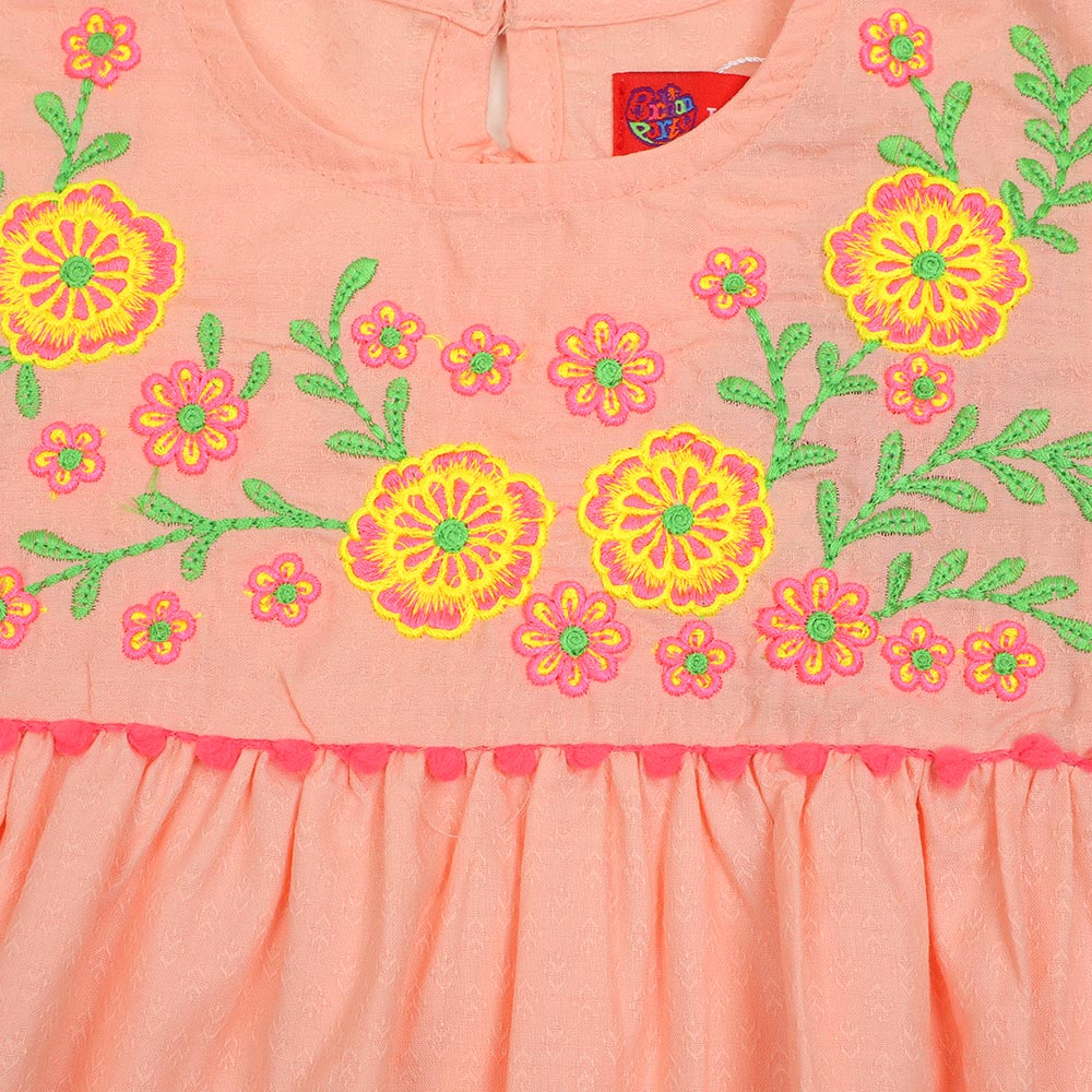 Girls Top Embroidered Flower - Peach