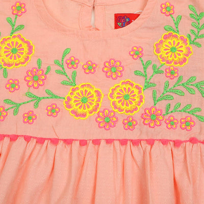 Girls Top Embroidered Flower - Peach